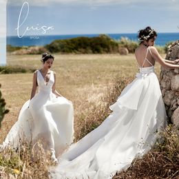 bohemian bridal dresses v neck beaded sleeveless wedding dress backless bow sash sweep train custom made chiffon robes de marie