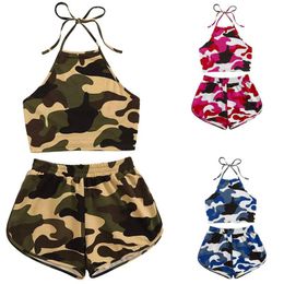 Camouflage Two Piece Set Women Sleeveless Strappy Short Top And Pants Suit Conjunto Deportivo Mujer 2 Piece Sets Womens Outfits