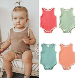 Newborn Rompers Baby Girls Pit Sleeveless Jumpsuits Kids Solid Onesies Infant Casual Summer Bodysuit Pants Triangle Climbing Suit B7531