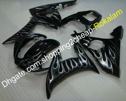 Motorcycle Fit For Yamaha Cowlings 2003 2004 YZF-R6 YZFR6 03 04 YZF R6 YZF600 White Flame Black Bodywork Fairings Set (Injection molding)