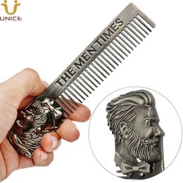 MOQ 50 PCS Classic Metal Hair Beard Comb for Zinc Alloy Retro Men's Moustache Combs Anti Static Slicked Back Custom LOGO