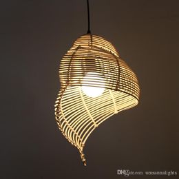 Southeast Asian Bamboo Pendant Lights Fixture Pastoral Rattan Escargot Pendant Lamps Hotel Restaurant Dining Room Cafes Pub Bar Hanging Lamp