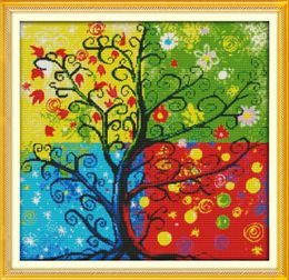 Money Tree four seasons Scenic home decor painting ,Handmade Cross Stitch Embroidery Needlework sets counted print on canvas DMC 14CT /11CT