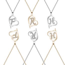 Women Heart Letter Pendant Necklace Rhinestone Letter Chain Necklace Gold Silver Gift for Love Girlfriend Multi Style