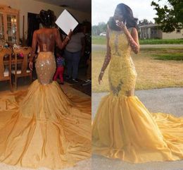 2019 Lace Mermaid Arabic Yellow Prom Dresses Sheer Neck Backless Beaded Evening Dresses Sexy Gorgeous Formal Party Bridesmaid Pageant Gowns