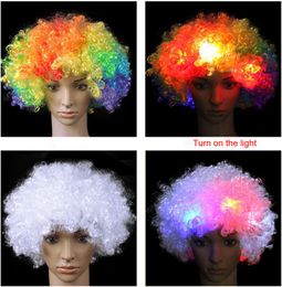 LED Light Headgear Flash Explosion Head Wig Prom Clown Clown Fans Carnival Wig cap hat Fan Headgear Adult Child Curly Hair party props