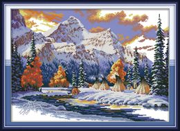 Camping in winter home cross stitch kit ,Handmade Cross Stitch Embroidery Needlework kits counted print on canvas DMC 14CT /11CT