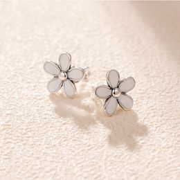 Wholesale-Daisy Flower Stud Earrings for Pandora Real 925 Sterling Silver High Quality Ladies Birthday Gift Stud Earrings
