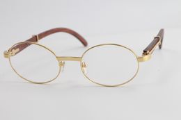 Wholesale Round Vintage Luxury Eyeglasses Wooden Optical glasses Men 18K Gold Metal glasses Size:55-22-135mm Designer Mens Women