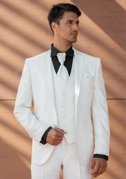 Handsome Two Buttons Ivory Groom Tuxedos Notch Lapel Men Suits 3 pieces Wedding/Prom/Dinner Blazer (Jacket+Pants+Vest+Tie) W651