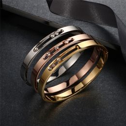 Gold Stainless Steel Woman Bracelet Bangle Crystal Rhinestones Sliding Fashion Wedding Party Band Wristband Jewellery Gift