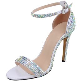 Crystal Wedding Bridal Peep Toe Strappy High Heel Sandals 2019 Celebrity Inspired Formal Wear Shoes 11cm Gold Silver Green Prom Shoes