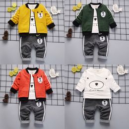 2019 new style Spring&Autumn cotton Zipper round collar bear pattern suit with coat long sleeve and trousers three pieces for boys and girls