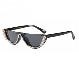 Rhinestones Sunglasses Half Frame Cat Eye Diamond Sun Glasses Women Club Party Black Eyeglasses