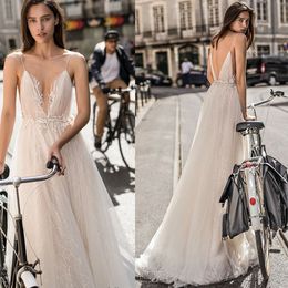 liz martinez beach wedding dresses vintage lace tulle sexy deep v neck backless garden country bridal wedding gowns