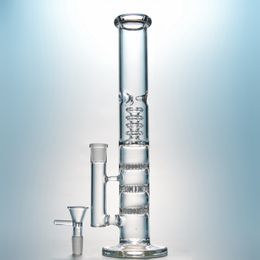 Heady Water Glass Bong Triple comb Perc Straight Oil Dab Rigs Birdcage Perc Water Pipes 18mm Female Joint With Bowl