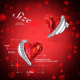 Fashion-Christmas Jewellery Crystal Red Angel Wing Heart Stud Earrings Gifts for Women Accessories Free Shipping