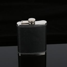 Hip Flask with Black Leather Wrapped Cover Leak Proof Flasks with Funnels Stainless Steel