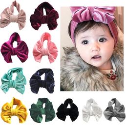 New Europe Baby Girls Big Bow Headband Kids Elastic Bowknot Hairband Children Pleuche Turban Bandanas 11 Colours 14504