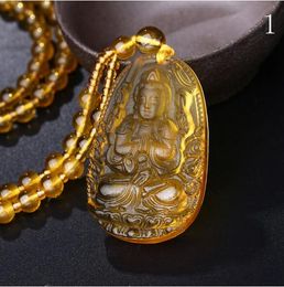 High quality natural citrine carved Buddha statue happy amulet pendant necklace ladies men's Jewellery healing crystal aura strength