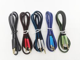 Dual Male AUX Audio Cable 1m/3ft OD 3.8 3.5mm Fabric Denim Car Extension wire via DHL 200+