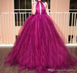 2019 High Neck Prom Dress Ball Gown Tulle Backless Keyhole Formal Holidays Wear Graduation Evening Party Gown Custom Made Plus Size
