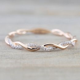 Womens Fashion Gemstone Rose Gold Engagement Ring Jewellery Round Simulated Diamond Twist Ring For Wedding