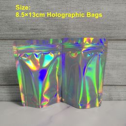 New Arrival 8.5x 13cm PET Holographic BAG Accessories Storage Colour Flat Zip Lock Bags Laser Mylar Pouch Reusable Aluminium Foil Food Safe Bags