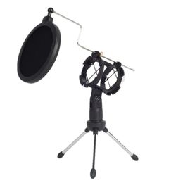 New Professional Adjustable Desktop Microphone Filter Stand Studio Audio Double Pop Mic Filter Tripod Holder Bracket