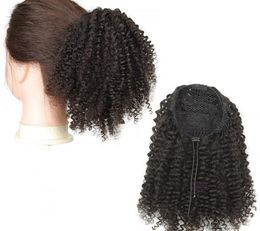 kinky curly afro ponytail clip human hair extensions 120g natural curly pony tails human Black short hairstyles for women