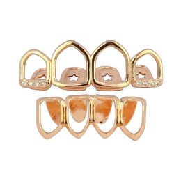 Grills Hip Hop 4 Teeth Hollow Band Diamond Braces Gold Plated Drip Grillz Bling Bling Gold Teeth