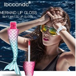 Stock Ibcccndc Mermaid Matte Lip Gloss Shiny Matte Lip Glaze Non-stick Cup Lip Gloss Makeup Lipgloss 20 Colours Velvet Liquid Lipstick