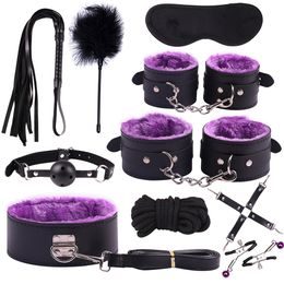 10pcs Sex Toys for Couples Exotic Accessories Adjustable Nylon BDSM Sex Bondage Set Erotic Accessories Handcuffs Whip Rope Games J1120