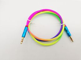 Dual Male AUX Audio Cable 1m/3ft OD 4.0 3.5mm Bamboo Copper Shell Plug Rainbow Woven Cloth via DHL 200+