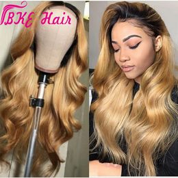 Fashion Ombre Brown Body Wave Heat Resistant Wigs Synthetic Lace Front Wig Glueless Wigs with baby hair For Black Women 150 Density