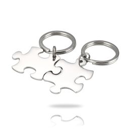 100% Stainless Steel Jigsaw Puzzle Keychain Blank For Engrave Metal Key Chain Mirror Polished Whole 10pair291g