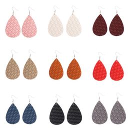 Bohemian Printing Weaving Grain Waterdrop Shape PU Leather Earrings Dangle Teardrop Ear Hook Ear Stud Women Jewellery Gifts 9Colors