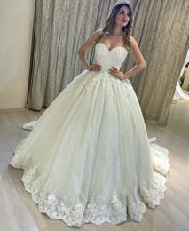 Strapless Wedding Dresses Lace Up Corset Bridal Ball Gowns Sweetheart Puffy Lace Appliques Wedding Gowns Petites Plus Size Custom Made