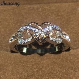 choucong Handmade Heart Love Party Wedding Band ring Diamond Cz Rose White gold Rings For Women men Jewellery