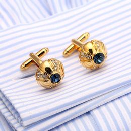 High Quality Classical Men's Cufflink Blue Rhinestone accessory Cuff link Gold Plating Shirt Gemelos cuffling Dropship jewelry