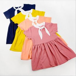 Girls Dresses Baby Clothes Ins Summer Bowknot Dress A Line Loose Dress Candy Fashion Dress Party Short Sleeve Dresses Kids Clothing C6052