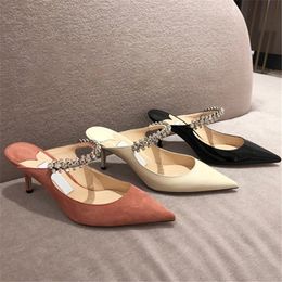 Hot Sale-Thin High Heels Pumps Woman Mules New Spring Crystal Slip on High-heeled Shoes Women Summer Slippers Rhinestone Mary Janes Shoes