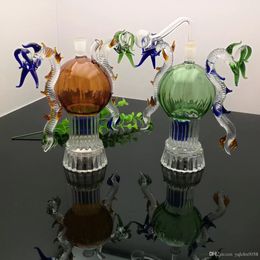 Double Dragon Glaswasserflasche Glas bong Wasserrohr aus Titan Nagelschleifer, Glas Bubblers Für Rauchen Rohr Mix Farben