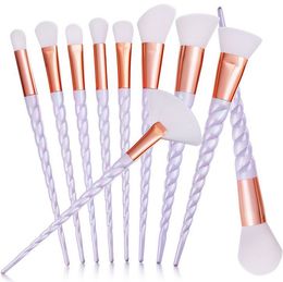 Professional 10PCS Spiral White Handle Makeup Brushes White Powder Foundation Blush Face Shading Cosmetic Eyebrow Brush Makeup without Bag