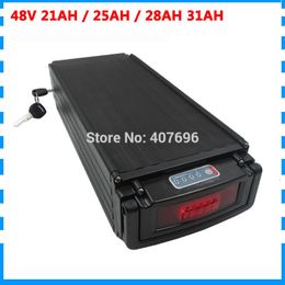 48V bicycle lithium battery 48V 21AH 25AH 28AH 31.5AH rear rack battery use 35E 18650 cell with tail light 30A BMS 5A Charger