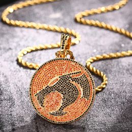 Hotsale Hip Hop Mens Necklace Gold Plated CZ Ice Out Dinosaur Pendant Necklace with 24inch Rope Chain for Men Punk Jewellery Gift