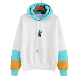 Fashion-2017 Fashion Hoodie Women Long Sleeve Cactus Print Hoodie Sweatshirt Hoody Pullover Tops Blouse Cotton Blend Jumper Hoodie Women