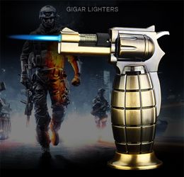 New fashion Windproof Butane Gas lighter metal Cigar Cigarette Lighter mini Refillable jet flame torch Dabs kitchen smoking lighter Grenade