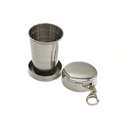 Stainless Steel collapsible Cup Tumblers pocket Retractable Travel Cups with Keychain hangs Holder Outdoor Sport Water Bottle Drinkware 75ml 140ml