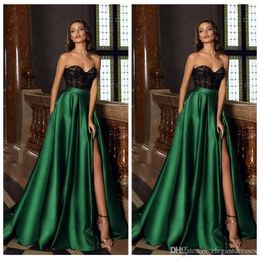 Cheap Dark Green Black Prom Dresses Sweetheart Sexy Pleats Floor Length High Side Split Long Special Occasion Evening Party Gowns Vestidos